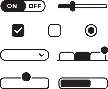 UI UX components silhouette black vector icons set