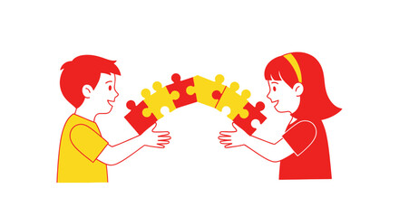 Children holding puzzle pieces together.