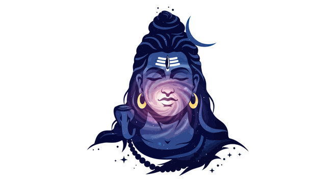 Shiva Hindu God Portrait Illustration.