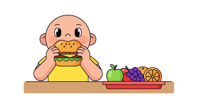 Toddler eating a hamburger.