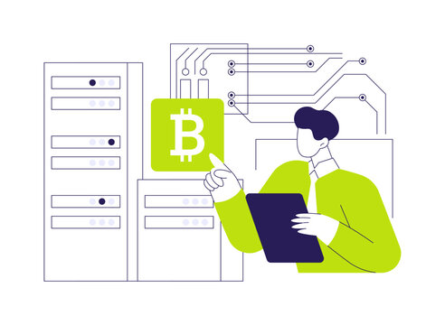 Cryptocurrency mining isolated cartoon vector illustrations.