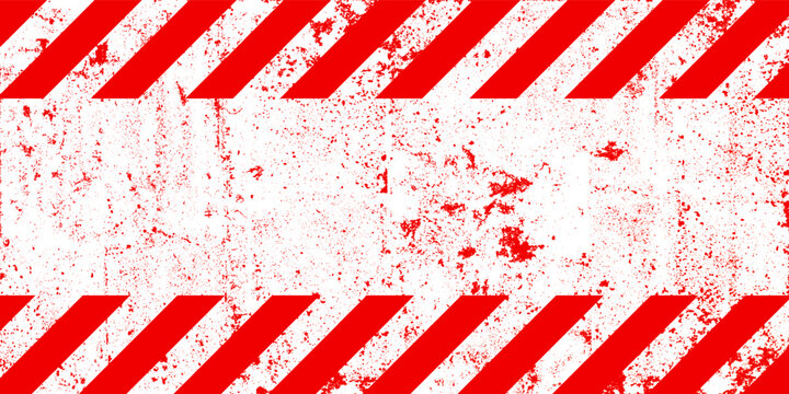 Warning sign with red and white diagonal lines. Attention, danger or caution symbol. Construction site signage, road safety notice, hazard banner, security alert shield. Vector illustration