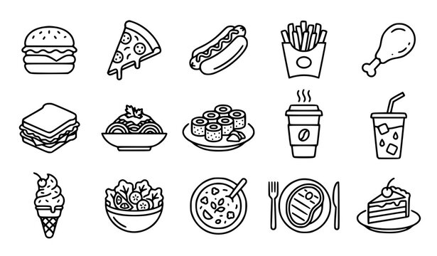 Food And Beverage Outline Icons Collection For Menu Design