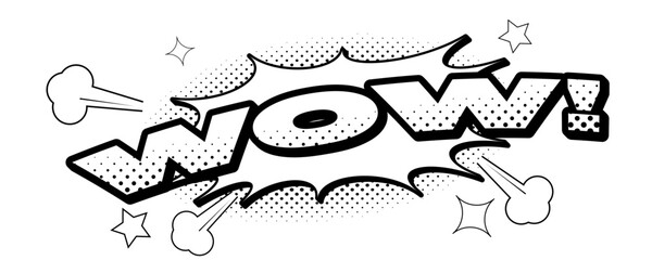 Wow word comic pop art style coloring page, black and white halftone speech bubble explosion vector illustration © Choirul Anwar