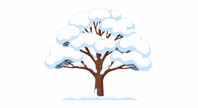Stylized snow-covered deciduous tree with brown trunk and branches
