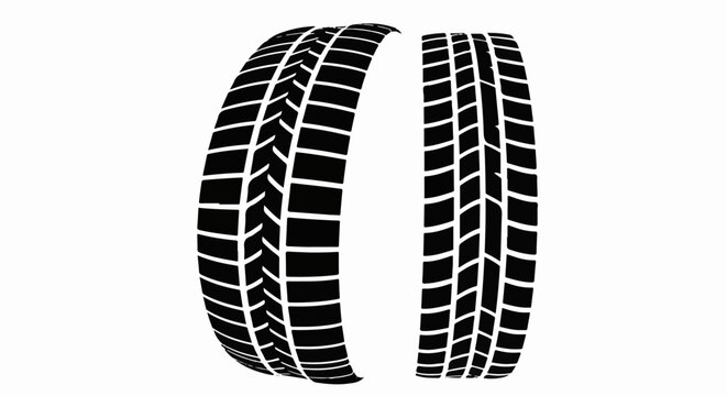 Two black tire tracks or treads on a white background