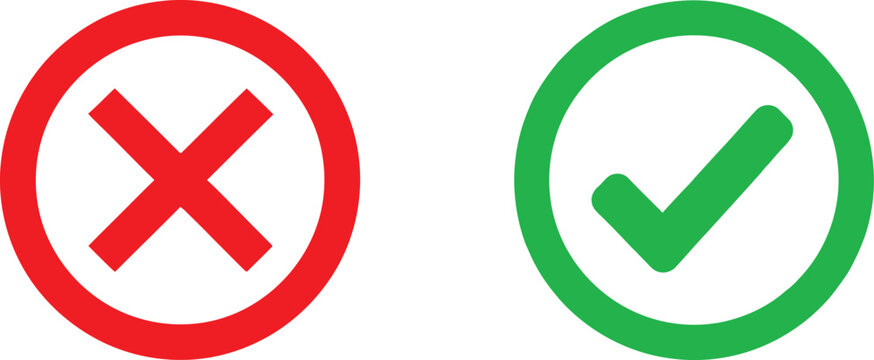 Red cross mark and green check mark symbols for correct and incorrect choice buttons