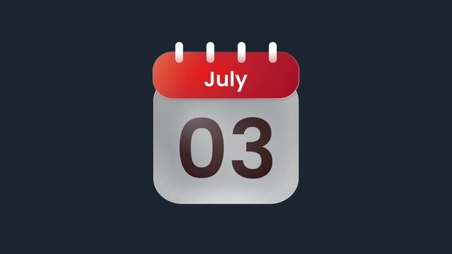 July 3rd Glass Effect Calendar Date Animation With Modern Liquid Glass Scheduler Icon Prores Alpha Channel 4K 60fps