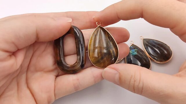 These polished teardrop gemstones feature metallic gold frames and loops for attachment, providing high-end components for crafting necklaces, earrings, and custom accessories