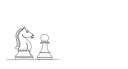Continuous line drawing of chess knight and pawn pieces with strategy © Line Galaxy