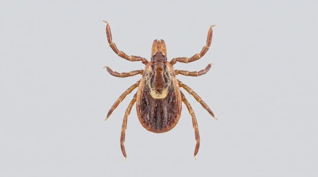 Ixodid tick isolated on grey background. Parasite vector of dangerous encephalitis and lyme disease infection. Macro view of arthropod arachnid pest for medical biology study.