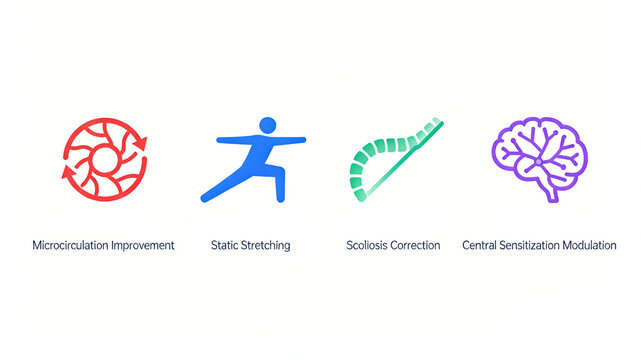 Microcirculation wheel, stretching humanoid, scoliosis and brain, promoting circulation, stretching and correcting spinal nerve regulation, spinal correction belt and rehabilitation training course.
