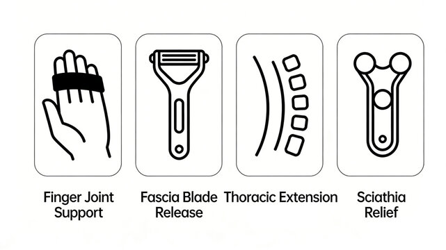Finger protectors, fascial knives, thoracic spine curves, and sciatic nerves represent finger joint support for fascial thoracic sciatic rehabilitation, suitable for protectors and fascial release 