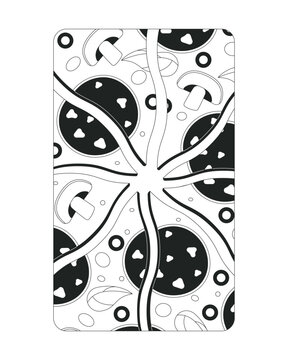 Funky pepperoni pizza slices clean splash screen illustration. Italian fast food. Pizzeria tasty toppings. Cheese organic shapes. Micro UX. Mobile UI app launch. Black and white line vector concept