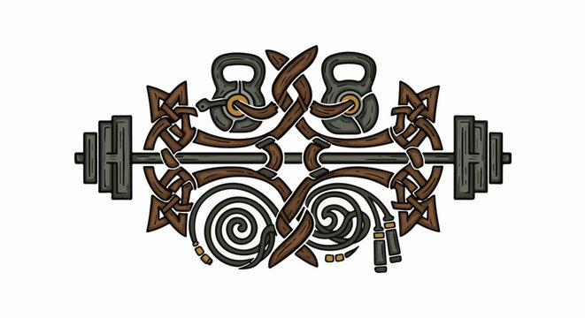 Ornate weightlifting equipment and Celtic knotwork design