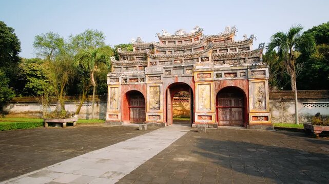 Imperial city gate in hue showing vietnamese ancient architecture and unesco world heritage site in vietnam