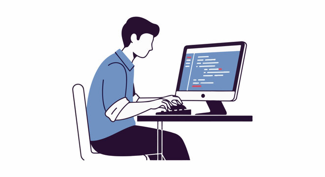 Person typing on a computer, coding on a screen