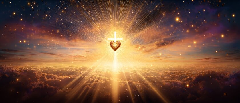 Divine revelation celestial horizon digital artwork spiritual realm aerial perspective enlightenment and hope