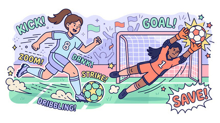 Obraz premium Dynamic Girls Soccer Action Stickers