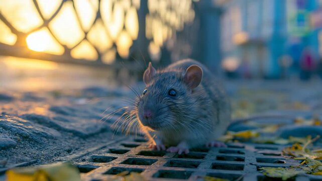 Close-up of a cute small mouse on a town street, illustrating urban rodent presence and disease vector awareness, highlighting public health, sanitation, and environmental monitoring concepts.