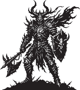 Dark Fantasy Warrior with Thorn Armor and Horned Helmet in Sinister Silhouette,Generative AI