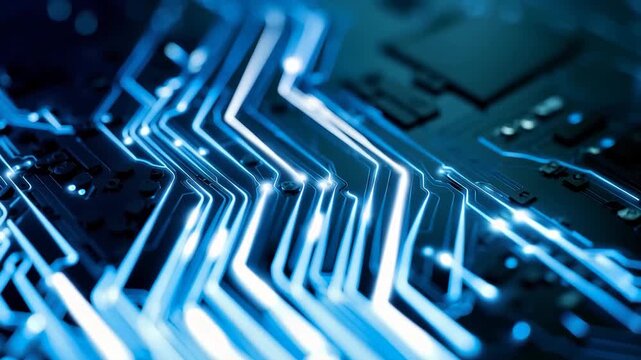 Abstract Digital Electronic Technology Circuit Board Computer Glow Energy Lines