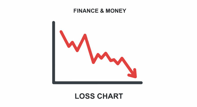 Red graph showing financial decline on a white background with labels