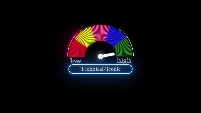 Decibel meter showing medium level with red yellow and green zones. 4K motion animation on a transparent background alpha channel.4k