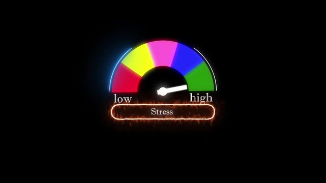 Decibel meter showing medium level with red yellow and green zones. 4K motion animation on a transparent background alpha channel.4k