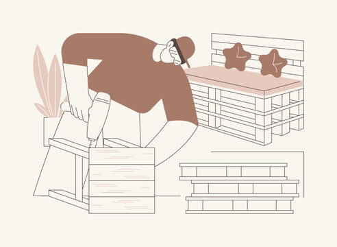 Wood pallets furniture isolated cartoon vector illustrations.
