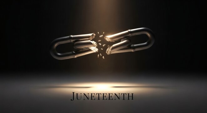 Emancipation Concept with Broken Metal Chains for Juneteenth