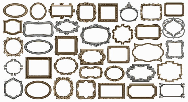 Assortment of ornate, antique-style decorative frames in various shapes