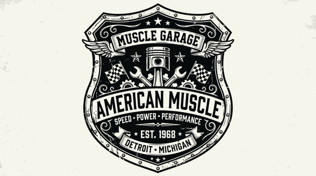 American Muscle Garage Vintage Emblem Design.