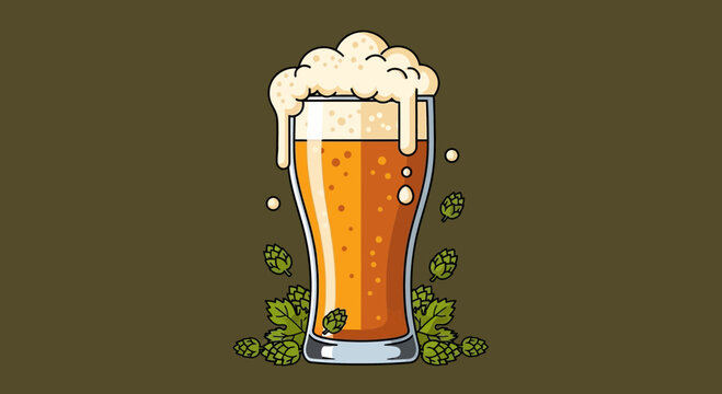 Craft Beer Glass with Fresh Hops Illustration