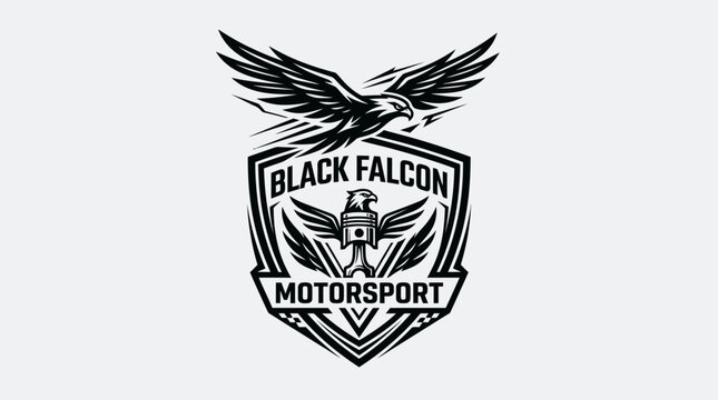 Black Falcon Motorsport logo with powerful eagle emblem and shield design.