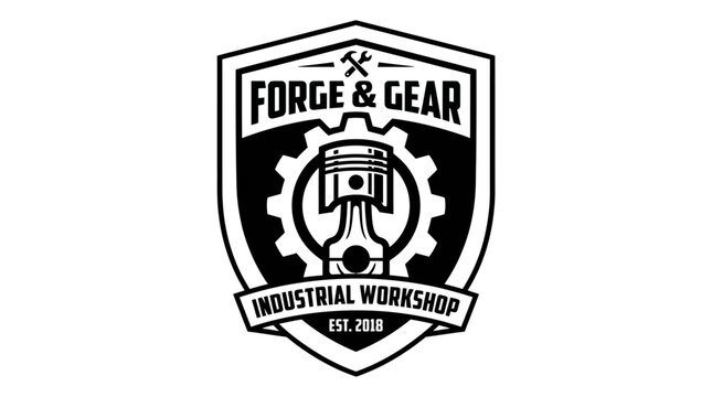 Forge and Gear Industrial Workshop Logo Emblem.