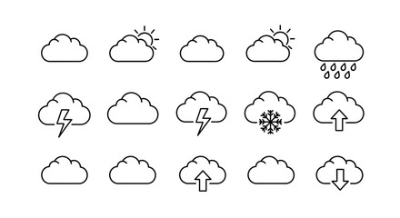 Obraz premium Weather icons set illustrating various climate conditions and forecast