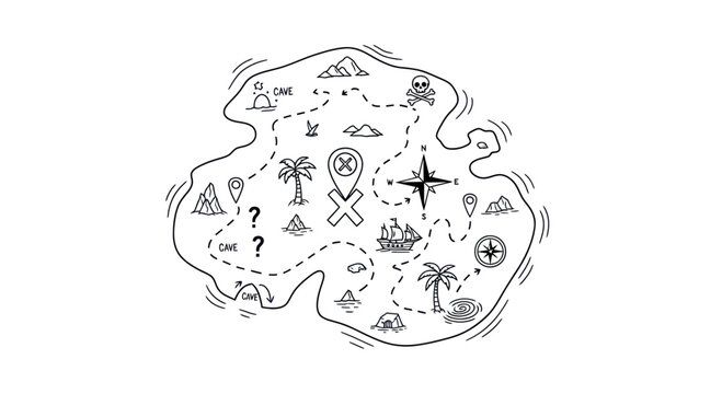 Pirate treasure map illustration.