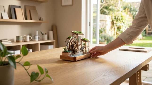 Individual holding a miniature house in hand representing sustainable business operations and community development efforts