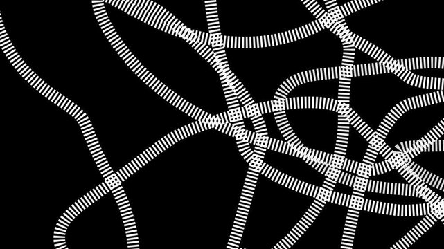 Minimal White Dotted Paths Moving on Black Background