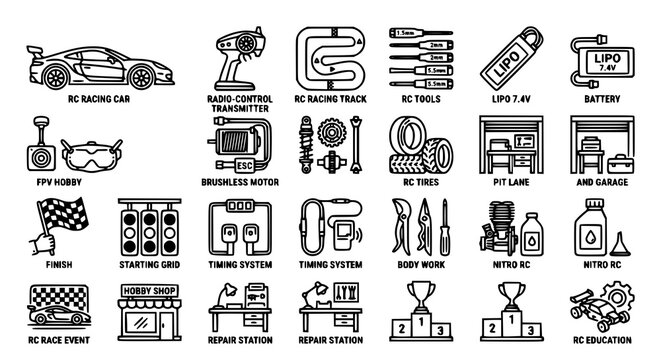 Remote control racing outline icon collection vector illustration