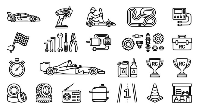 RC racing and remote control hobby icon set vector illustration