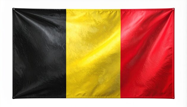The Belgian flag stands tall, symbolizing unity, resilience, and heritage with vertical black, yellow, and red stripes against a clear backdrop.