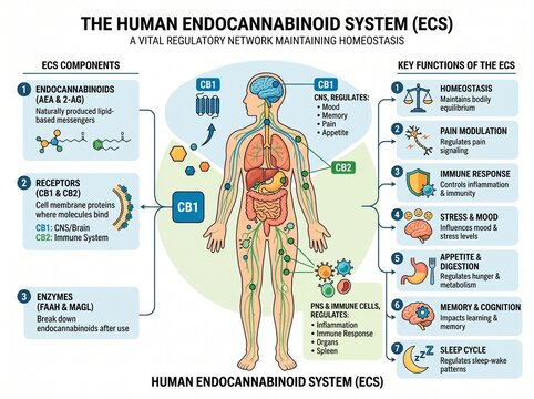 Human Endocannabinoid System infographic illustration