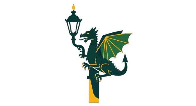 Illustrated Dragon Wrapped Around Classic Street Lamp Design.