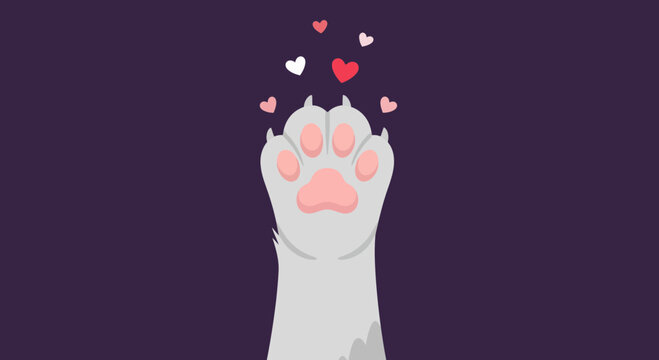 Cute Cat Paw Reaching Up with Floating Hearts Illustration