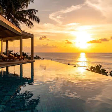 A serene infinity pool overlooking the ocean at sunset (198)