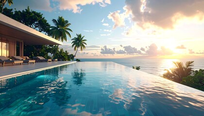 Obraz premium A serene infinity pool overlooking the ocean at sunset (178)