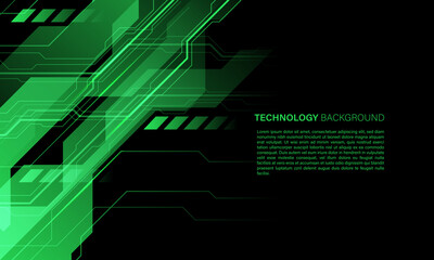 Obraz premium Abstract green circuit board technology connected lines electronics elements computer motherboard digital on black background vector