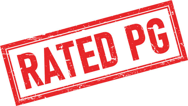 Distressed rectangular red ink stamp impression with the text Rated PG printed cleanly in bold white letters